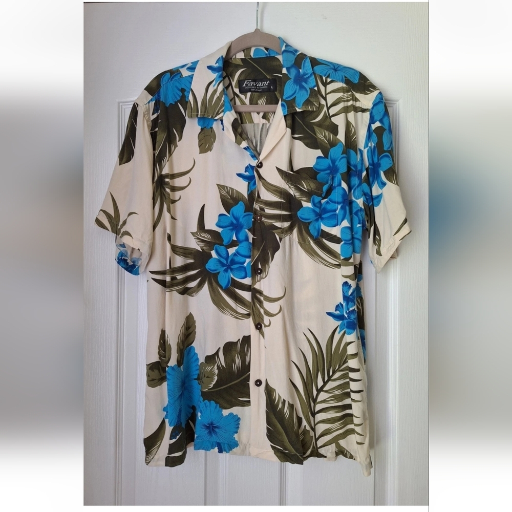 Favant Tropical Blue Floral Men's Casual Shirt Vintage